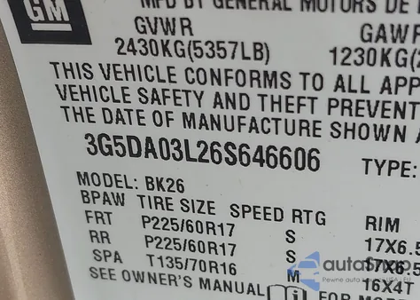 2006 Buick Rendezvous Cx из США, поврежденный, VIN 3G5DA03L26S646606